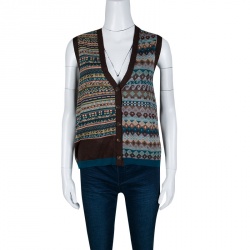 Pre Owned Kenzo Multicolor Aztec Patterned Knit Button Front Sweater Vest L