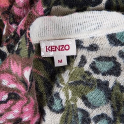 Pre Owned Kenzo Multicolor Floral and Animal Printed Knit Long Sleeve V Neck Sweater M