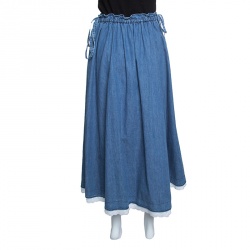 Pre Owned Kenzo Indigo Lace Trim Tie Detail Hyper Denim Skirt S