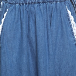 Pre Owned Kenzo Indigo Lace Trim Tie Detail Hyper Denim Skirt S