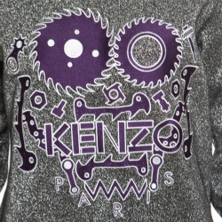 Pre Owned Kenzo Metallic Grey Embroidered Monster Motif Sweatshirt S