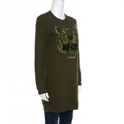 Pre Owned Kenzo Green Melange Knit Embroidered Tiger Motif Sweater Dress M