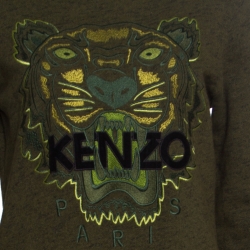 Pre Owned Kenzo Green Melange Knit Embroidered Tiger Motif Sweater Dress M