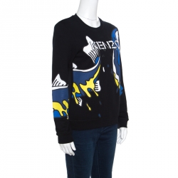 Pre Owned Kenzo Black Koi Fish Printed Cotton Long Sleeve Sweatshirt M