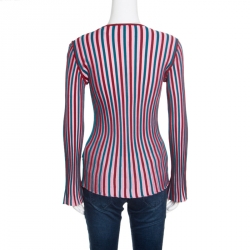 Pre Owned Kenzo Multicolor Knit Striped V Neck Top M