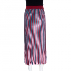 Pre Owned Kenzo Multicolor Striped Knit High Waist Midi Skirt M