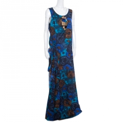 Pre Owned Kenzo Multicolor Floral Printed Embellished Sleeveless Maxi Dress L