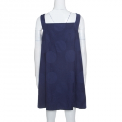Pre Owned Kenzo Navy Blue Polka Dot Cotton Jacquard Gold Button Detail Pinafore Dress M
