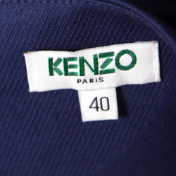 Pre Owned Kenzo Navy Blue Polka Dot Cotton Jacquard Gold Button Detail Pinafore Dress M