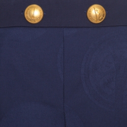 Pre Owned Kenzo Navy Blue Polka Dot Cotton Jacquard Gold Button Detail Pinafore Dress M
