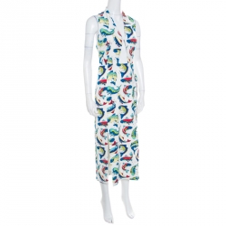 Pre Owned Kenzo White Fish Printed Techno Crepe Cutout Detail Halter Midi Dress S