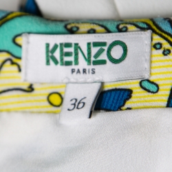 Pre Owned Kenzo White Fish Printed Techno Crepe Cutout Detail Halter Midi Dress S