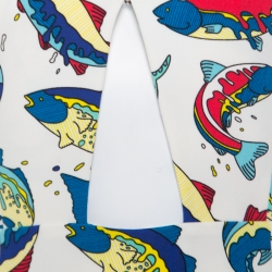 Pre Owned Kenzo White Fish Printed Techno Crepe Cutout Detail Halter Midi Dress S