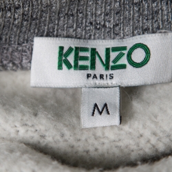 Pre Owned Kenzo Grey Melange Knit Cotton Embroidered Tiger Motif Sweater Dress M