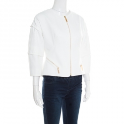 Pre Owned Kenzo White Zip Front Cropped Jacket M