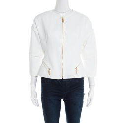 Pre Owned Kenzo White Zip Front Cropped Jacket M