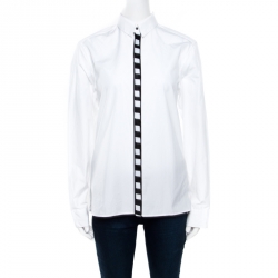 Pre Owned Kenzo White Cotton Poplin Contrast Placket Button Front Shirt L