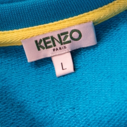 Pre Owned Kenzo Blue Tiger Motif Embroidered Long Sleeve Sweatshirt Dress L