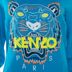 Pre Owned Kenzo Blue Tiger Motif Embroidered Long Sleeve Sweatshirt Dress L