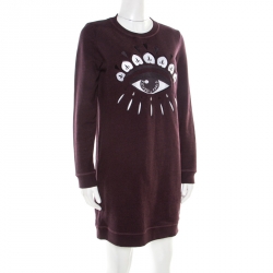 Pre Owned Kenzo Plum Cotton Melange Embroidered Eye Motif Sweater Dress S