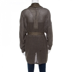 Pre Owned Kenzo Grey Lurex Knit Belted Cardigan M