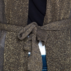 Pre Owned Kenzo Grey Lurex Knit Belted Cardigan M