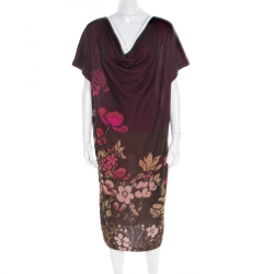 Bicolor Floral Jacquard Knit Oversized Shift Dress