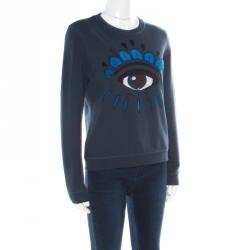 Pre Owned Kenzo Teal Blue Embroidered Eye Motif Sweatshirt M