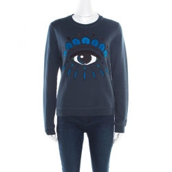 Pre Owned Kenzo Teal Blue Embroidered Eye Motif Sweatshirt M
