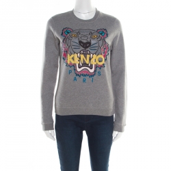 Kenzo Grey Embroidered Tiger Motif Sweatshirt M