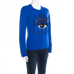 Pre Owned Kenzo Blue Embroidered Eye Motif Sweatshirt S