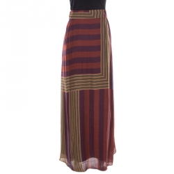 Pre Owned Kenzo Multicolor Striped Faux Wrap Maxi Skirt L