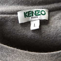 Pre Owned Kenzo Grey Cotton Multi Icon Detail Embroidered Sweatshirt  L