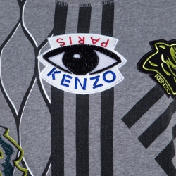Pre Owned Kenzo Grey Cotton Multi Icon Detail Embroidered Sweatshirt  L