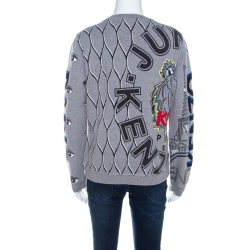 Pre Owned Kenzo Grey Cotton Multi Icon Detail Embroidered Sweatshirt  L