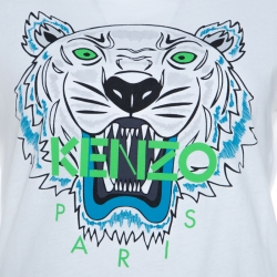 Pre Owned Kenzo White Tiger Motif Print Cotton Jersey Crew Neck T Shirt M