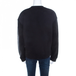 Pre Owned Kenzo Black Fleece Lined Lotus Eye Embroidered Neoprene Sweatshirt M