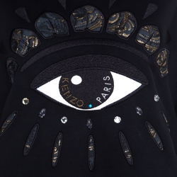 Pre Owned Kenzo Black Fleece Lined Lotus Eye Embroidered Neoprene Sweatshirt M
