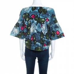 Pre Owned Kenzo Multicolor Floral Print Ribbed Wool Flared Cardigan S