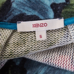 Pre Owned Kenzo Multicolor Floral Print Ribbed Wool Flared Cardigan S