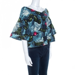 Pre Owned Kenzo Multicolor Floral Print Ribbed Wool Flared Cardigan S