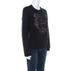 Pre Owned Kenzo Jungle Black Embroidered Tiger Motif Sweatshirt M
