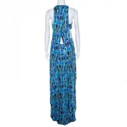 Pre Owned Kenzo Multicolor Cubic Floral Print Stretch Jersey Drop Armhole Detail Maxi Dress M