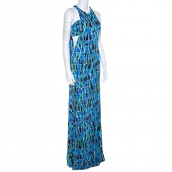 Pre Owned Kenzo Multicolor Cubic Floral Print Stretch Jersey Drop Armhole Detail Maxi Dress M