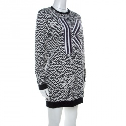 Pre Owned Kenzo Black & White Molleton Chevron Sweatshirt Dress M
