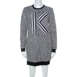 Pre Owned Kenzo Black & White Molleton Chevron Sweatshirt Dress M