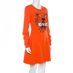 Pre Owned Kenzo Orange Tiger Embroidered Sweatshirt Dress XL