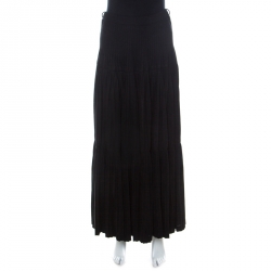 Black Pleated Jersey A Line Maxi Skirt