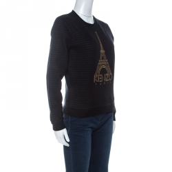 Pre Owned Kenzo Black Knit Metallic Eiffel Tower Motif Sweatshirt S