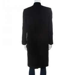 Kenzo Black Wool Blend Eye Embroidered Double Breasted Coat L